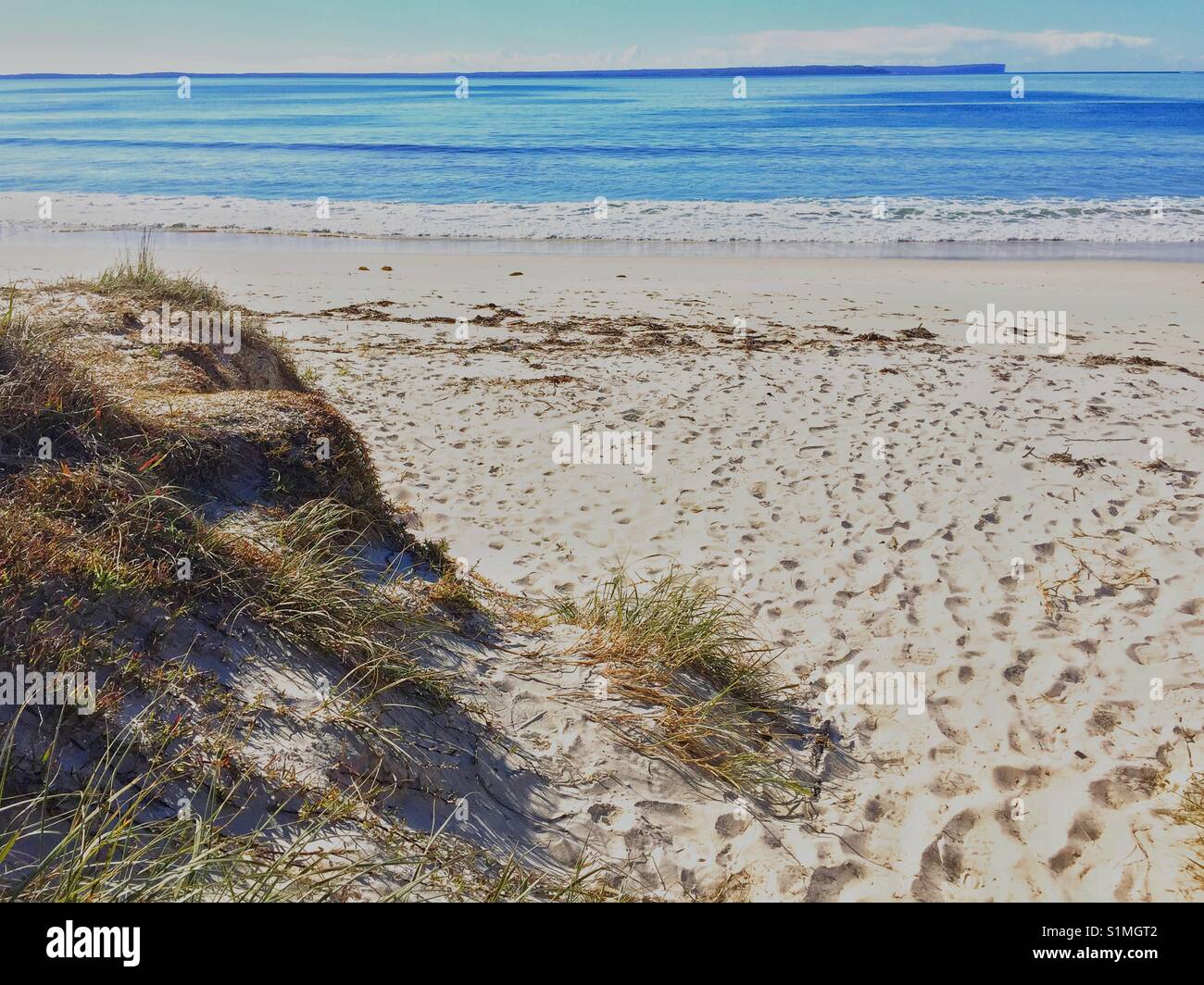 Popular holiday destination. Collingwood beach looking across Jervis Bay to Beecroft Peninsula, NSW, Australia Stock Photo