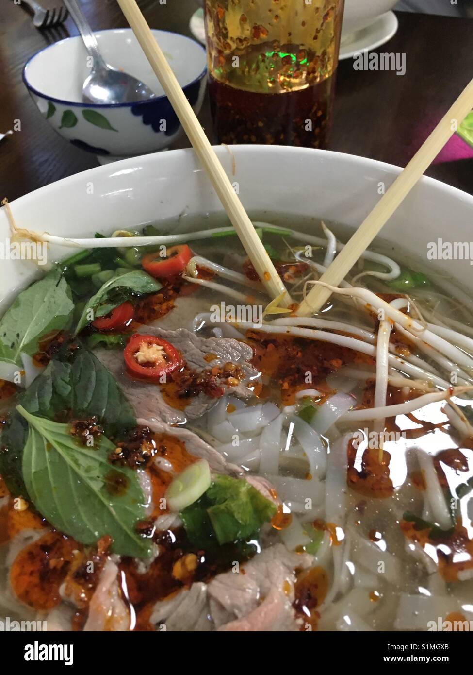 Pho... Dish From Vietnam , A Vietnamese Beef Broth With Rice Noodles