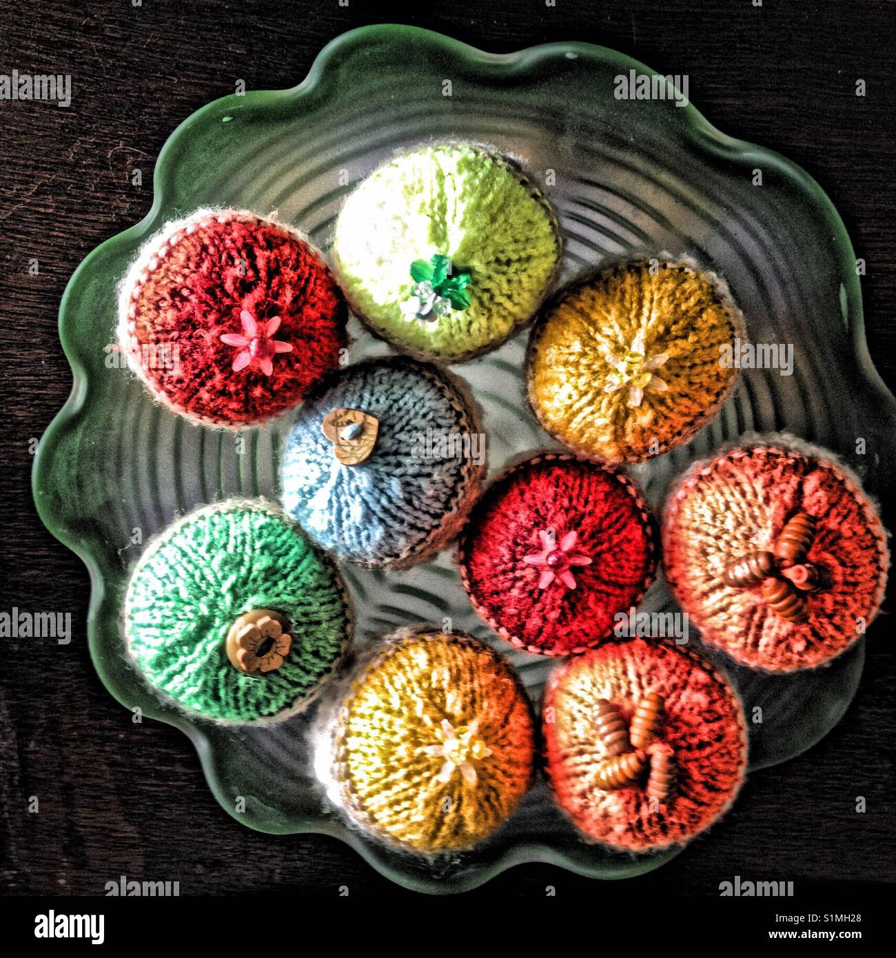 Knitted Cupcakes on a plate - Smartphone Captured Stock Image