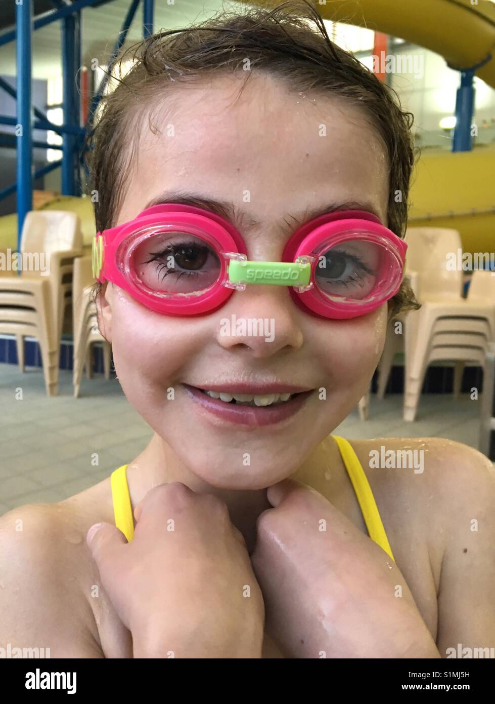 Little girl in goggles Stock Photo Alamy