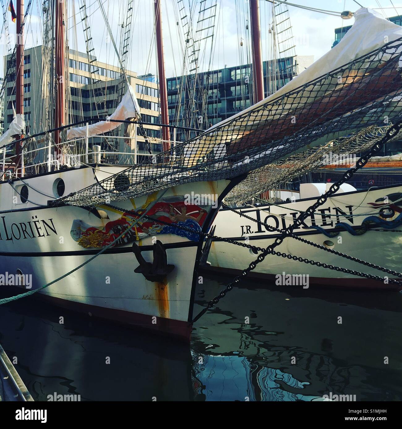 Sailing vessels alongside in Hamburg Stock Photo Alamy