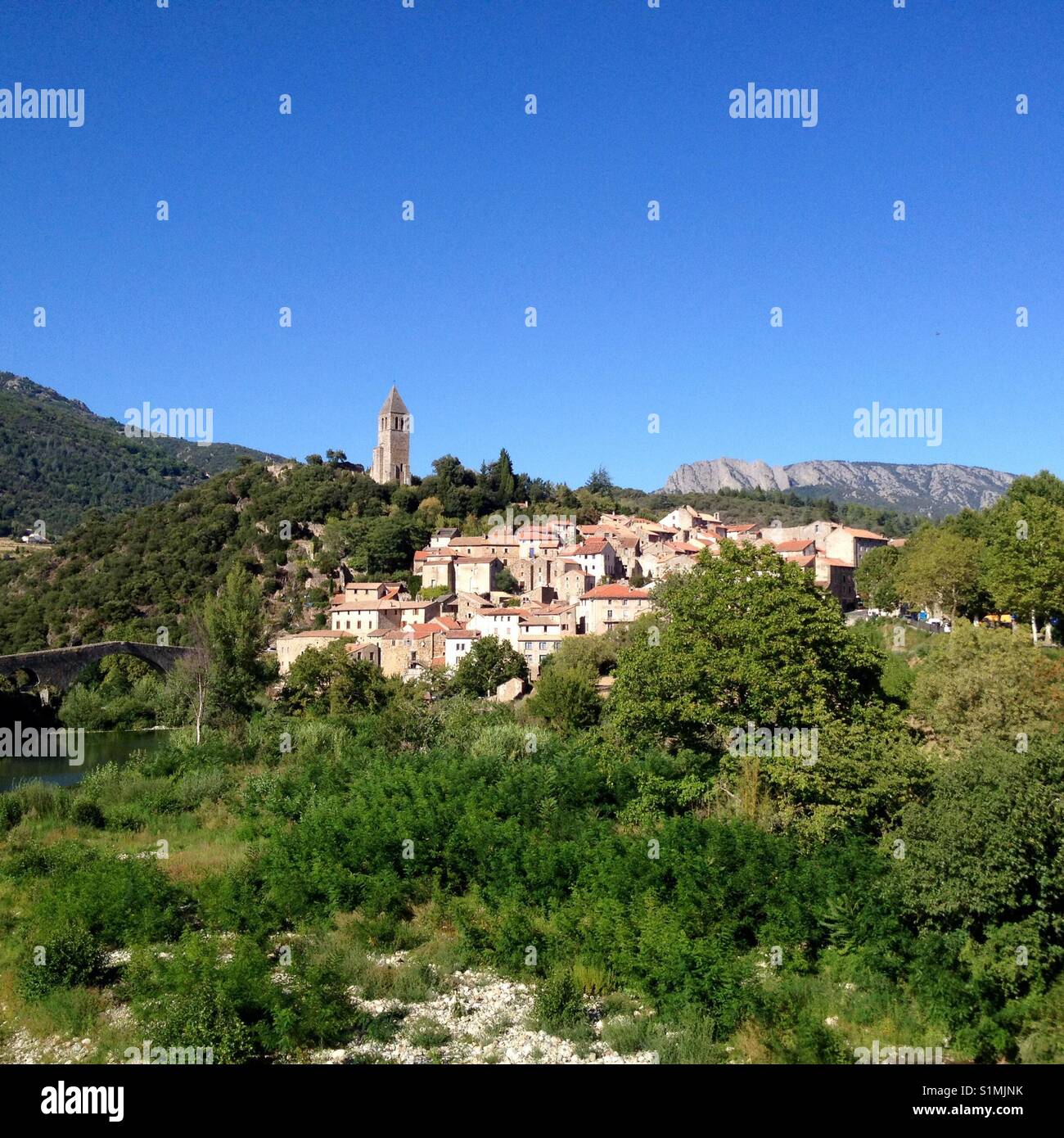 Olargues village in Haut Languedoc, Occitanie France - Smartphone Captured Stock Image