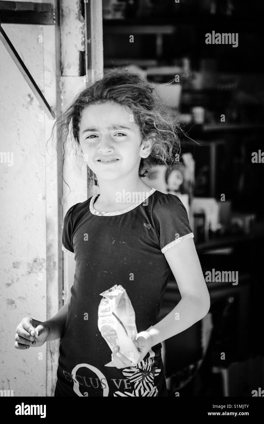 A refugee child in Aida Camp in Bethlehem, Palestine. - Smartphone Captured Stock Image