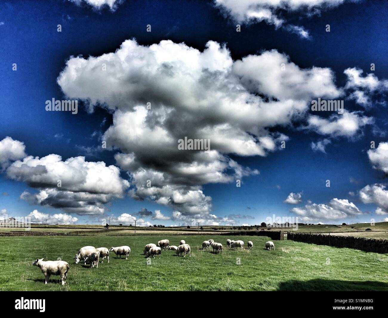 Big sky with dramatic clouds in Lancashire England Stock Photo