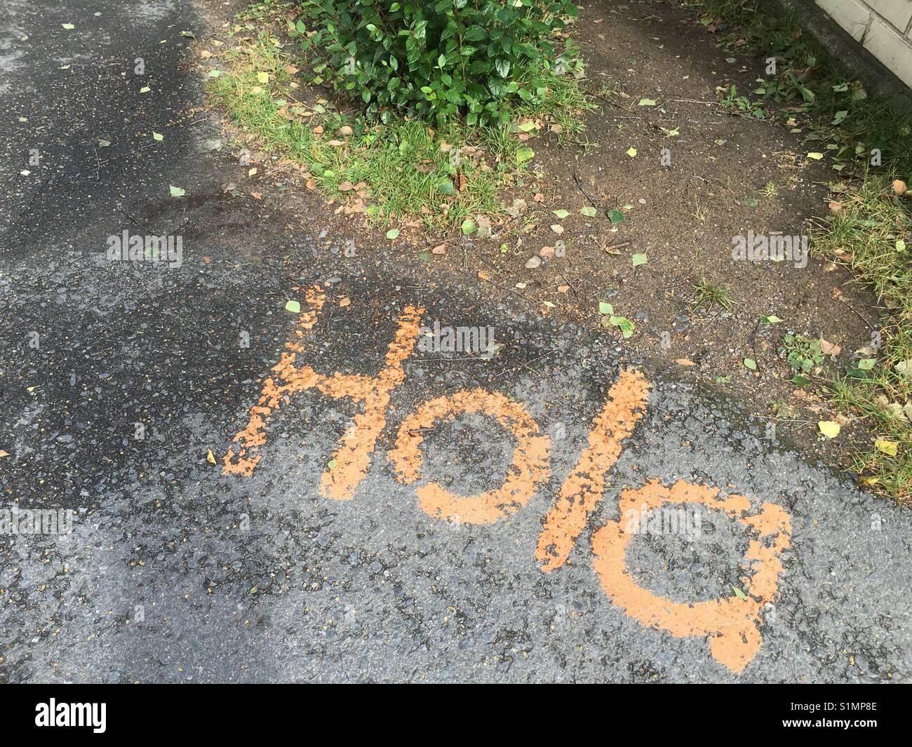 Hola Hello sign in Finnish language in school yard Stock Photo