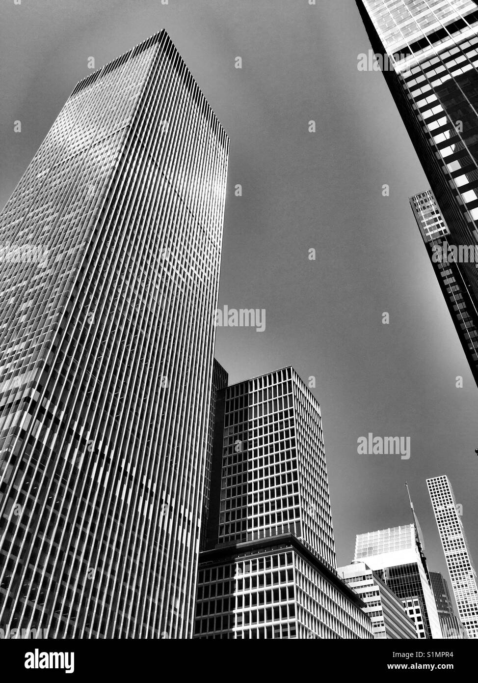New york city skyscrapers from below Black and White Stock Photos ...