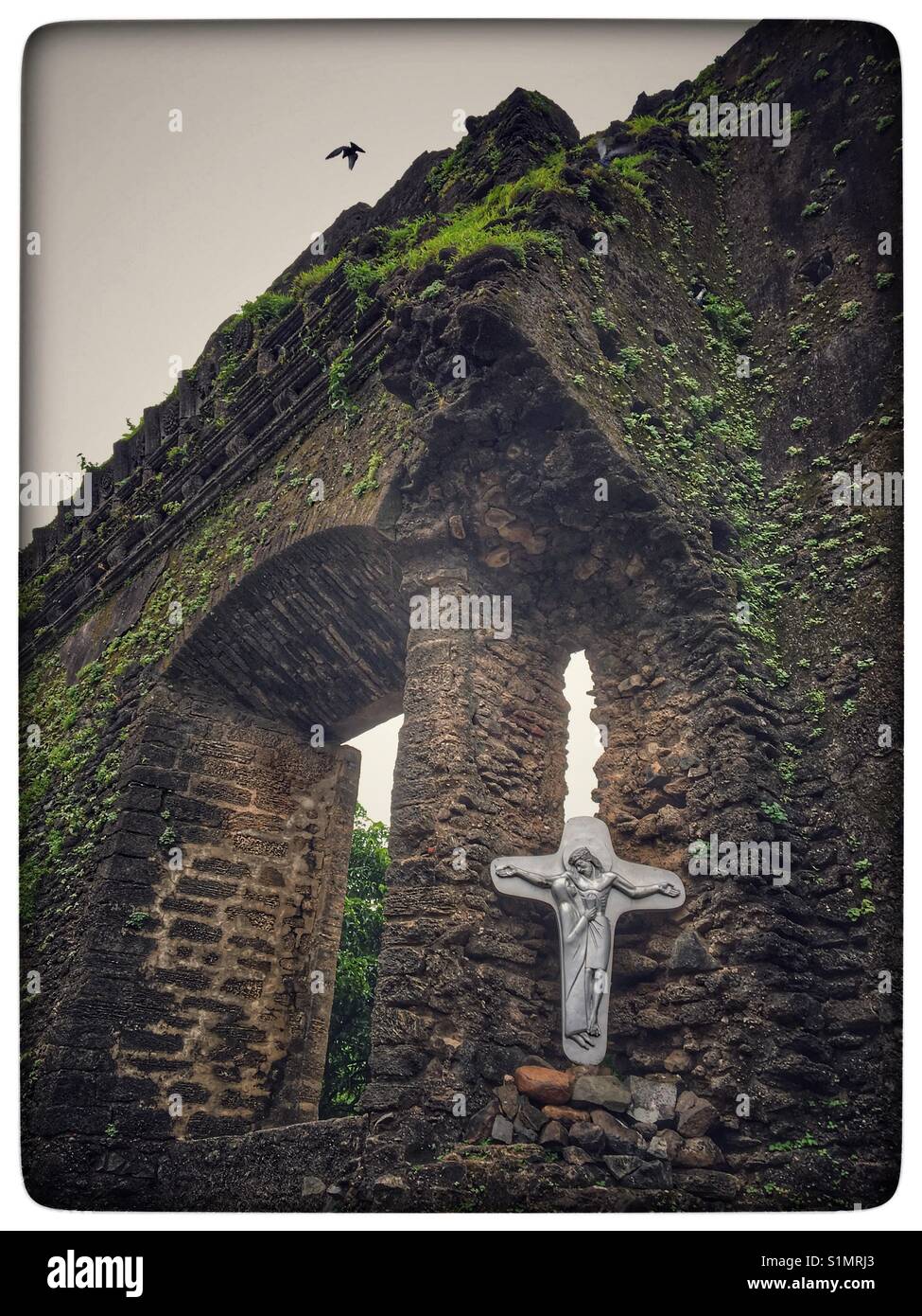 Ruined of Dominican Monastery or Called Ruien Church of Daman. - Smartphone Captured Stock Image