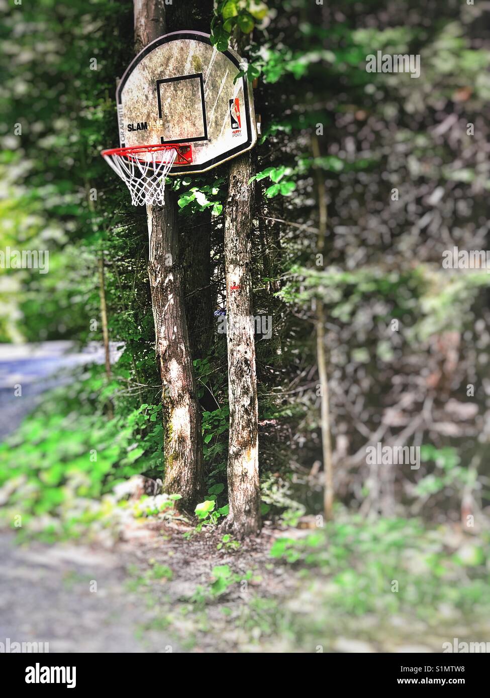 Basketball net in rural area. Stock Photo