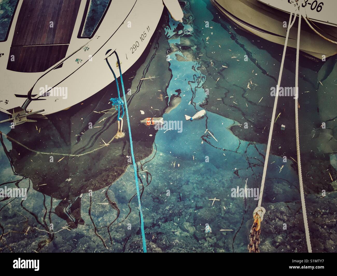 Sea pollution, plastic bottles - Smartphone Captured Stock Image