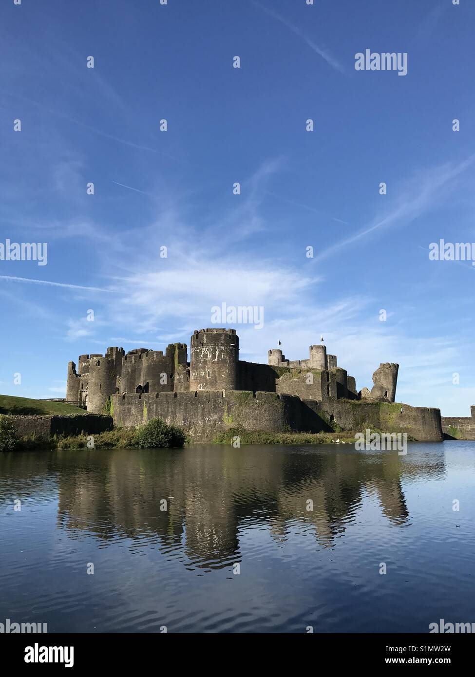 Caerphilly Castle, the second largest castle in Britain Stock Photo