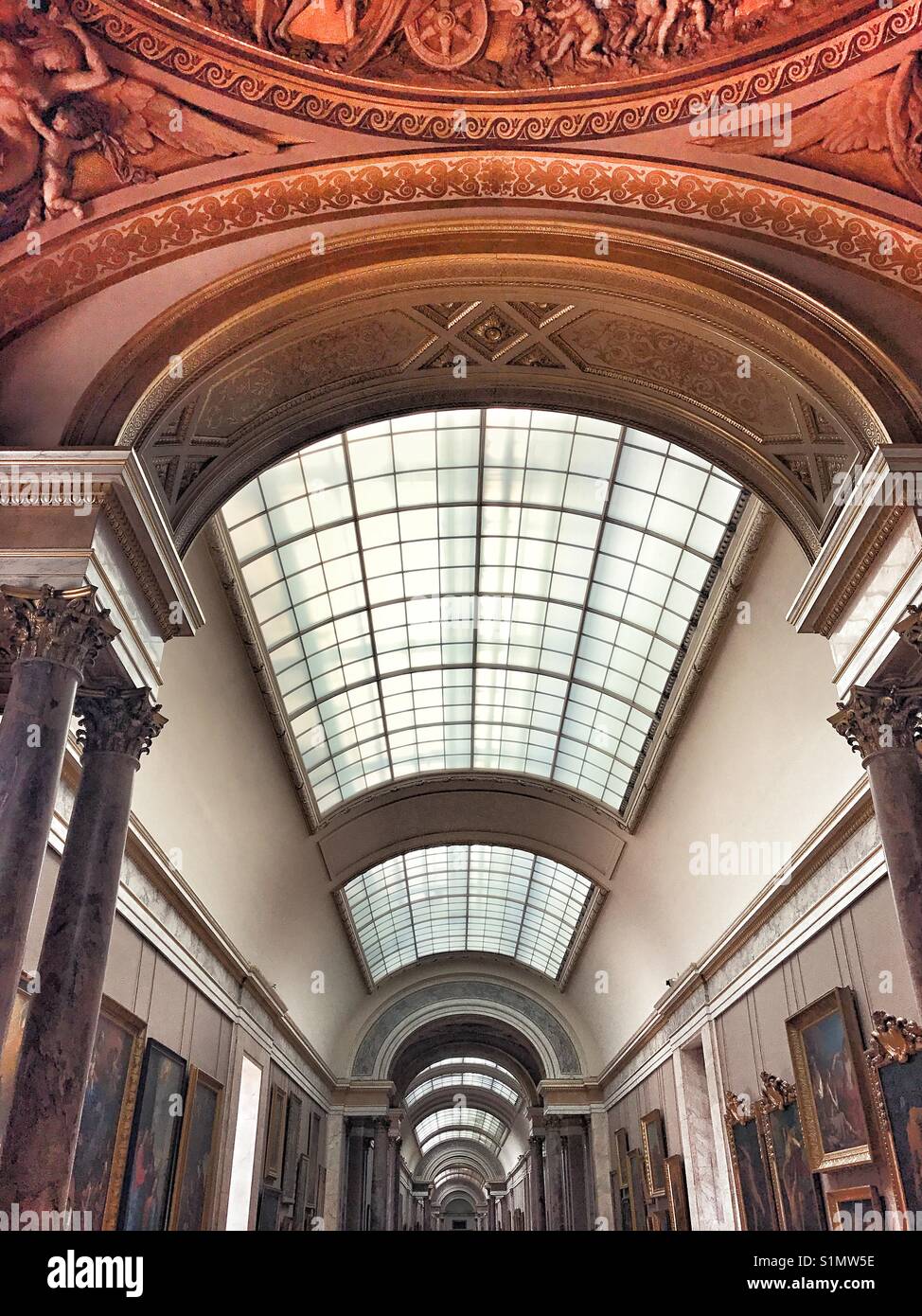Interior of the Louvre Art Gallery, Paris, France - Smartphone Captured Stock Image