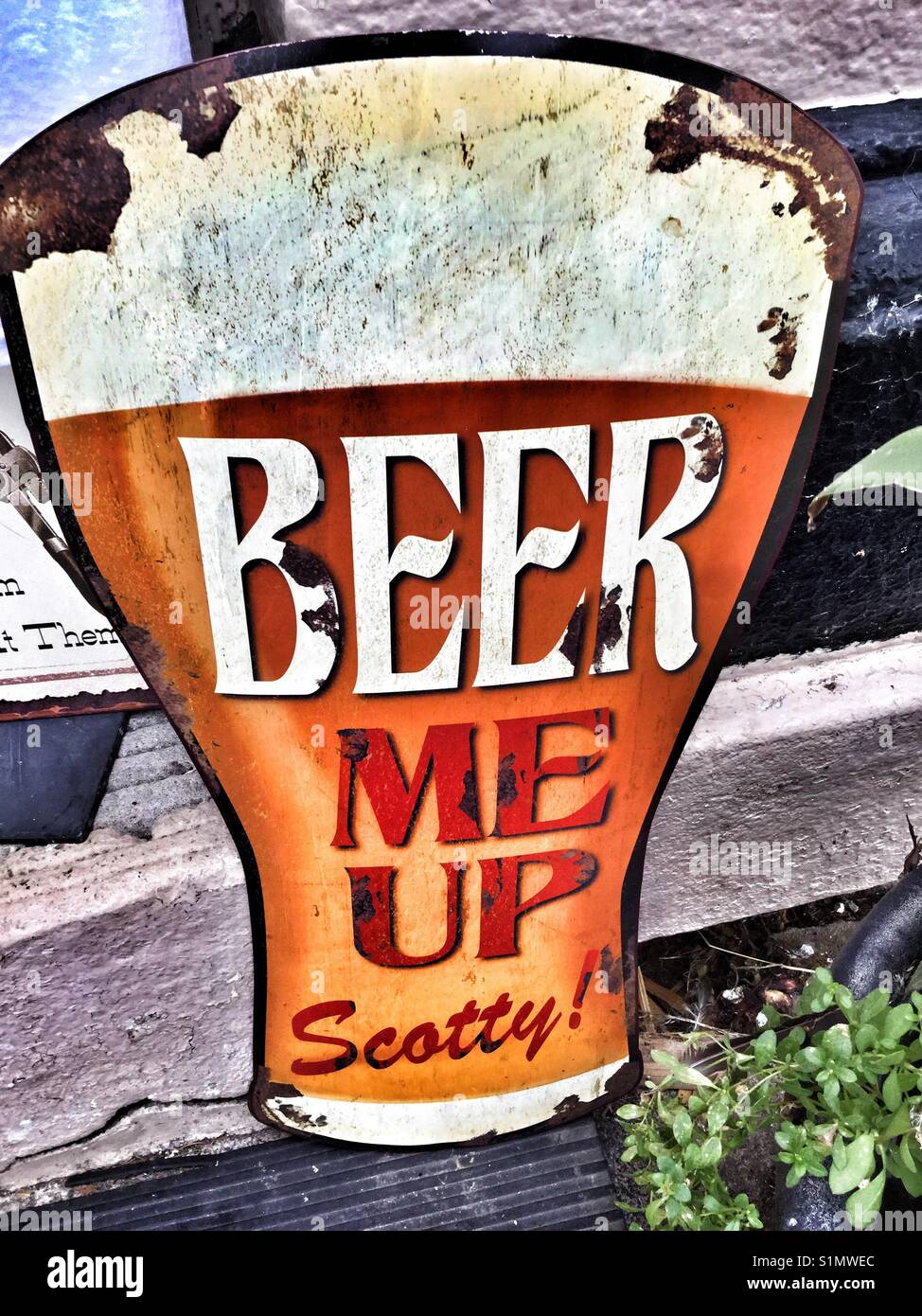 Old beer sign. Stock Photo