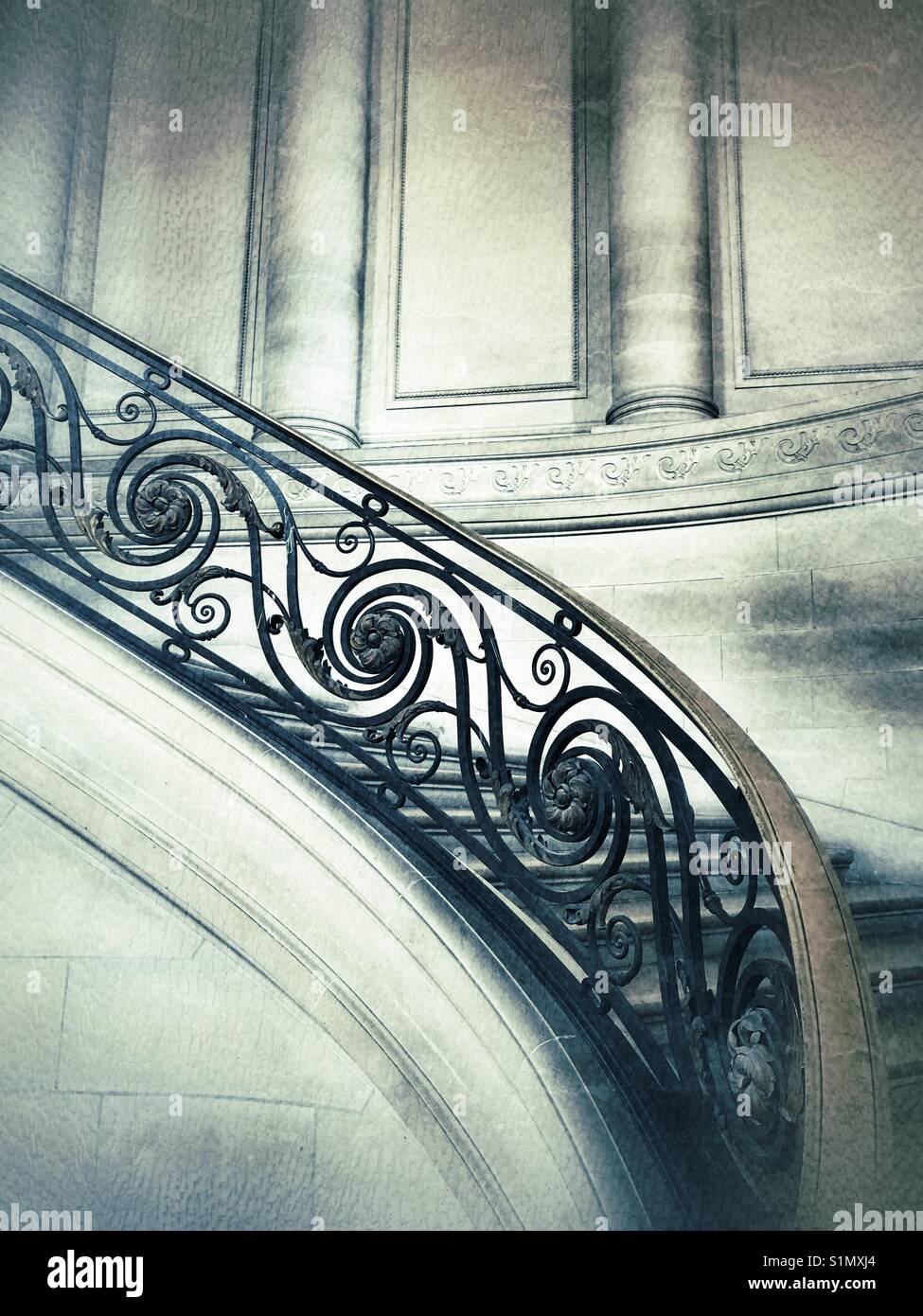 An ornate bannister rail and stairs - Smartphone Captured Stock Image