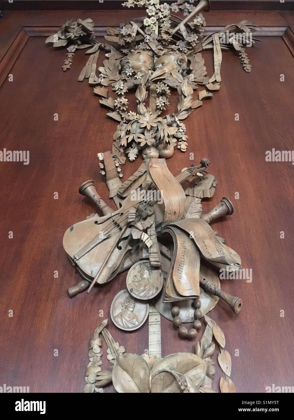 Intricate wood carving at Lyme Park, Disley, Cheshire, UK National Trust - Smartphone Captured Stock Image