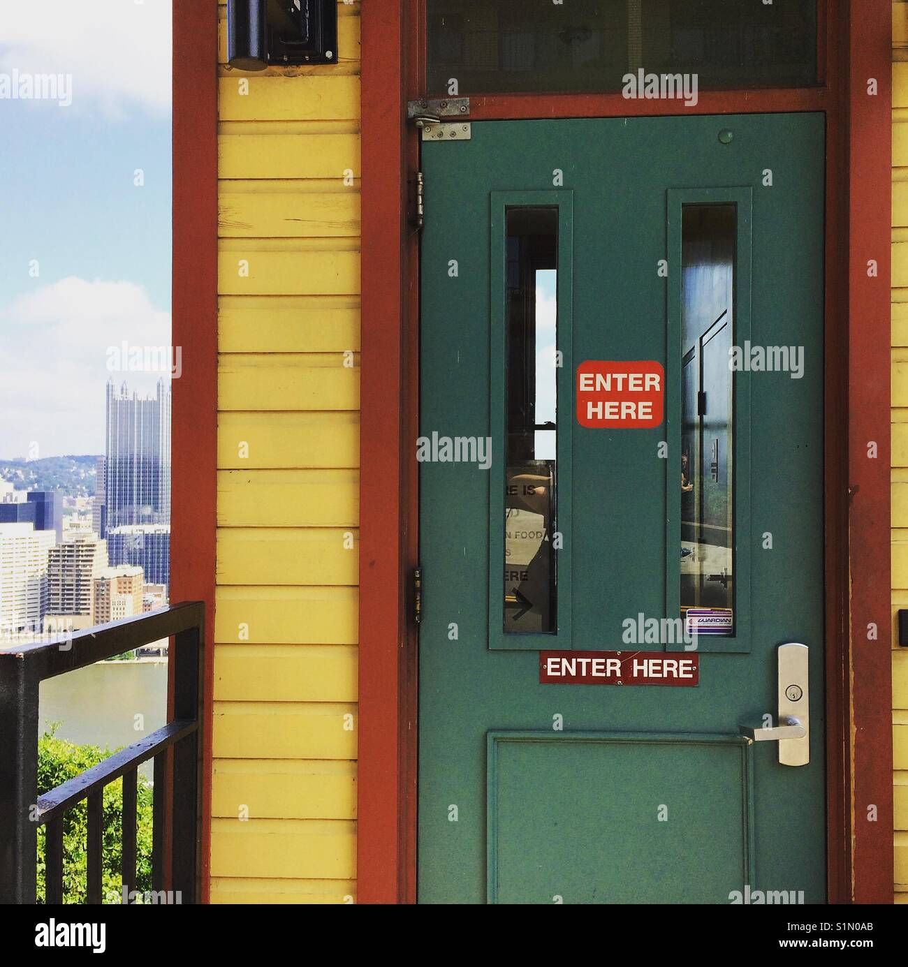 Entrance to board the Monongahela Incline from the top of Mount Washington, Pittsburgh, Pennsylvania - Smartphone Captured Stock Image