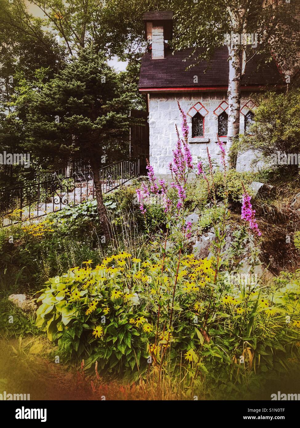 Chapel and gardens at SaintBenoitdulac Abbey, Quebec Stock Photo Alamy
