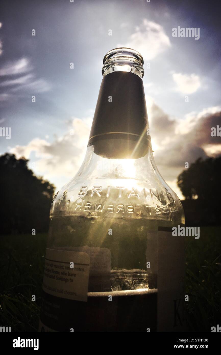 Close up shot of a beer bottle Stock Photo