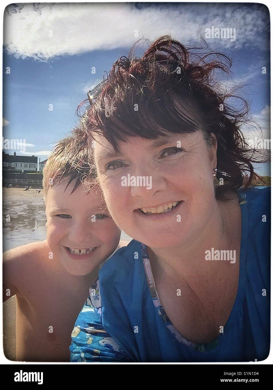 Mum and son selfie. Stock Photo