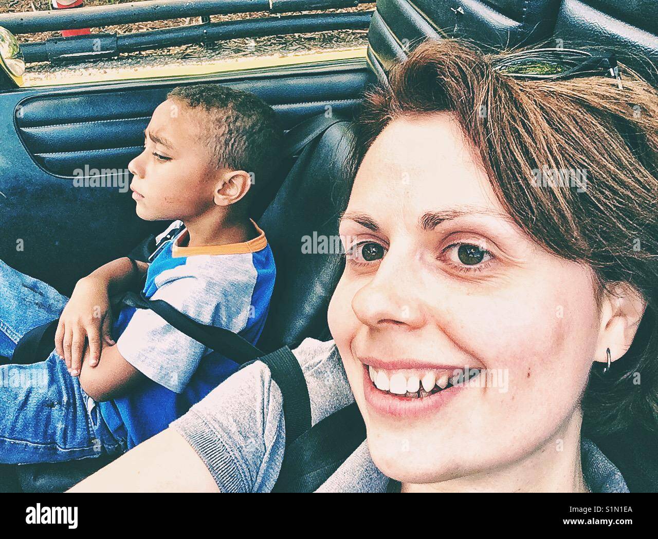 Minnesota State Fair. Selfie in a Go Kart attraction - Smartphone Captured Stock Image