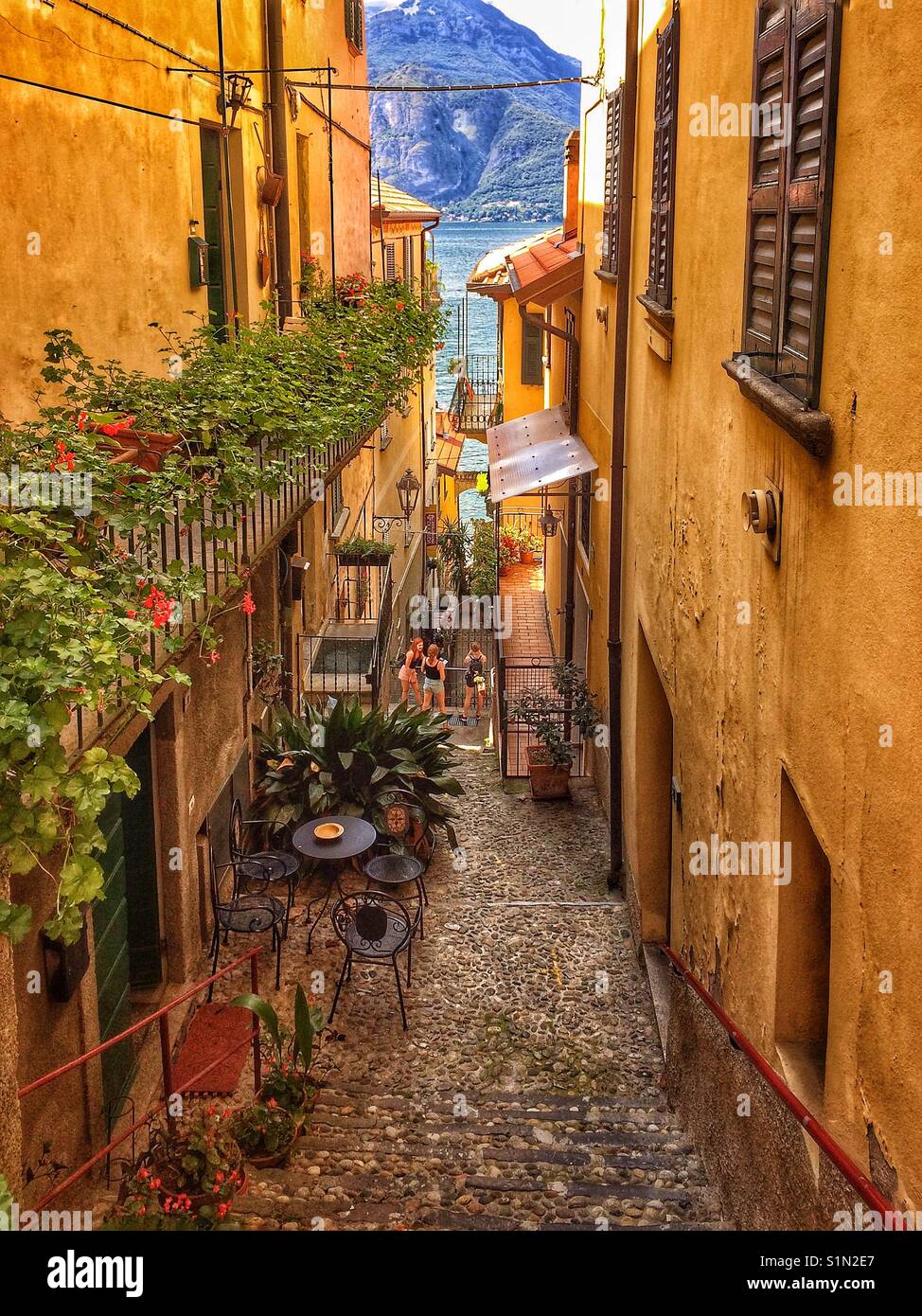 Alley in Veronna Italy leading down to Lake Como Stock Photo