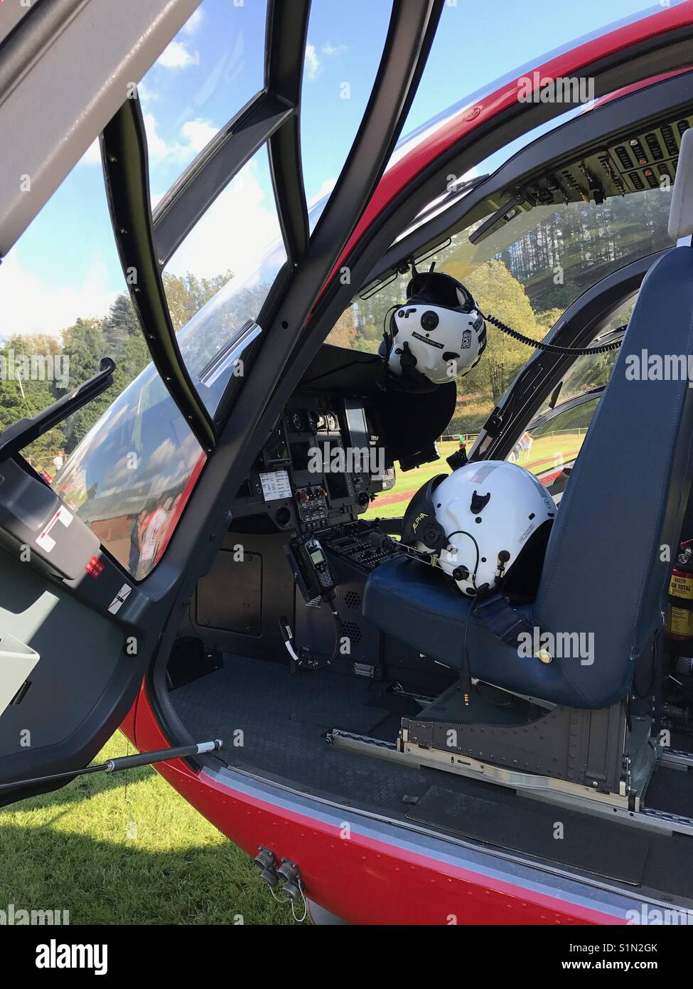 Cockpit of an Airbus EC 135 helicopter Stock Photo