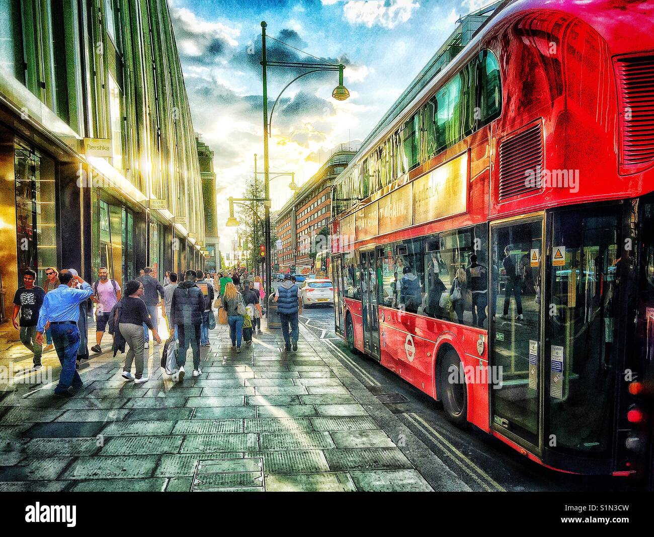 Shopping in Oxford street, London. - Smartphone Captured Stock Image