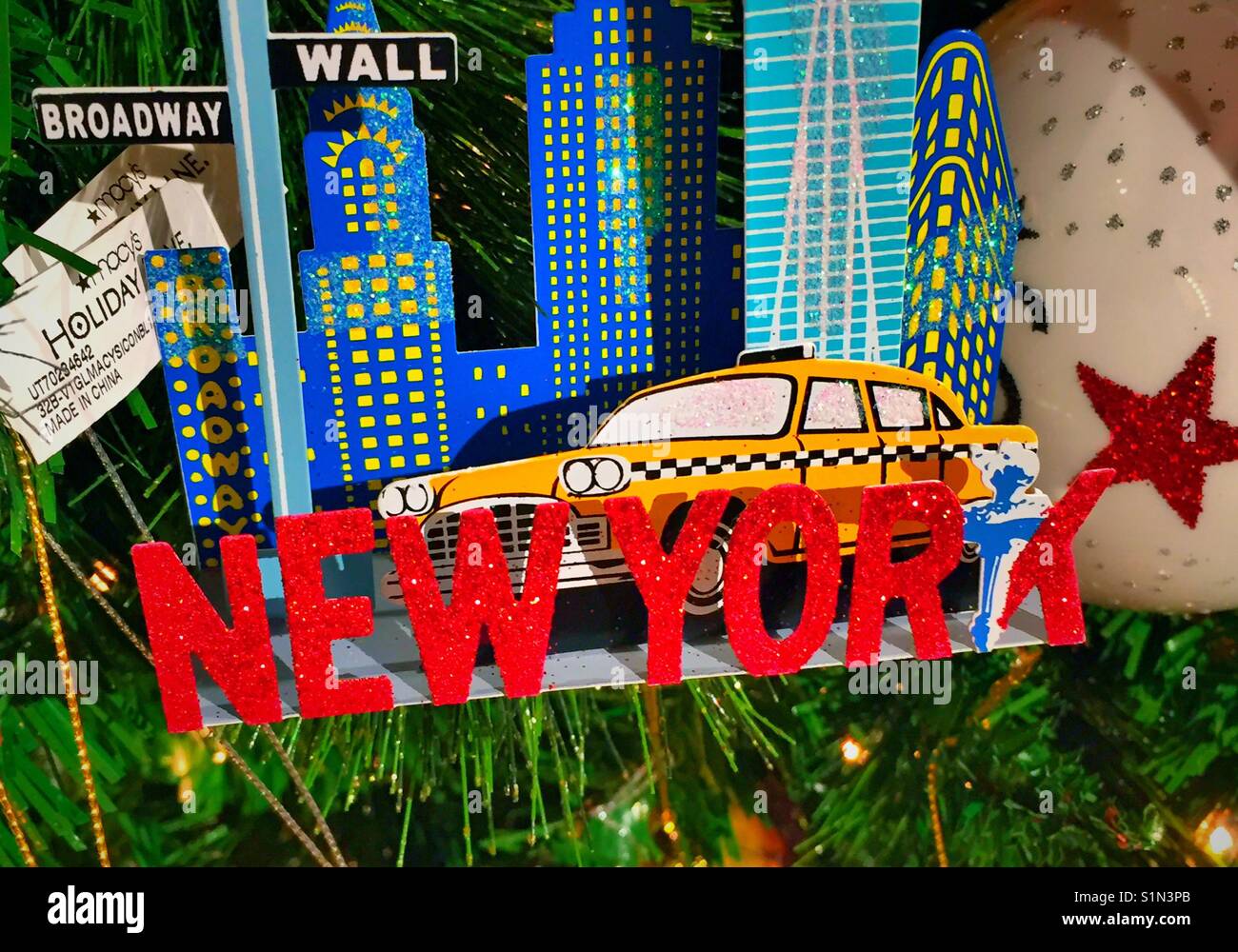 Holiday ornament at Macy's department store in Herald Square, NYC, USA - Smartphone Captured Stock Image
