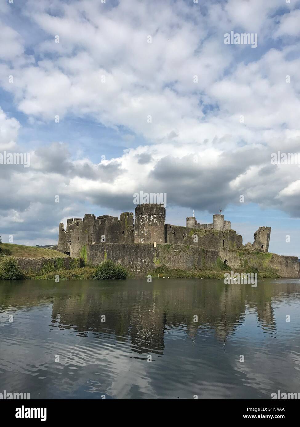 Caerphilly castle and its lake - Smartphone Captured Stock Image