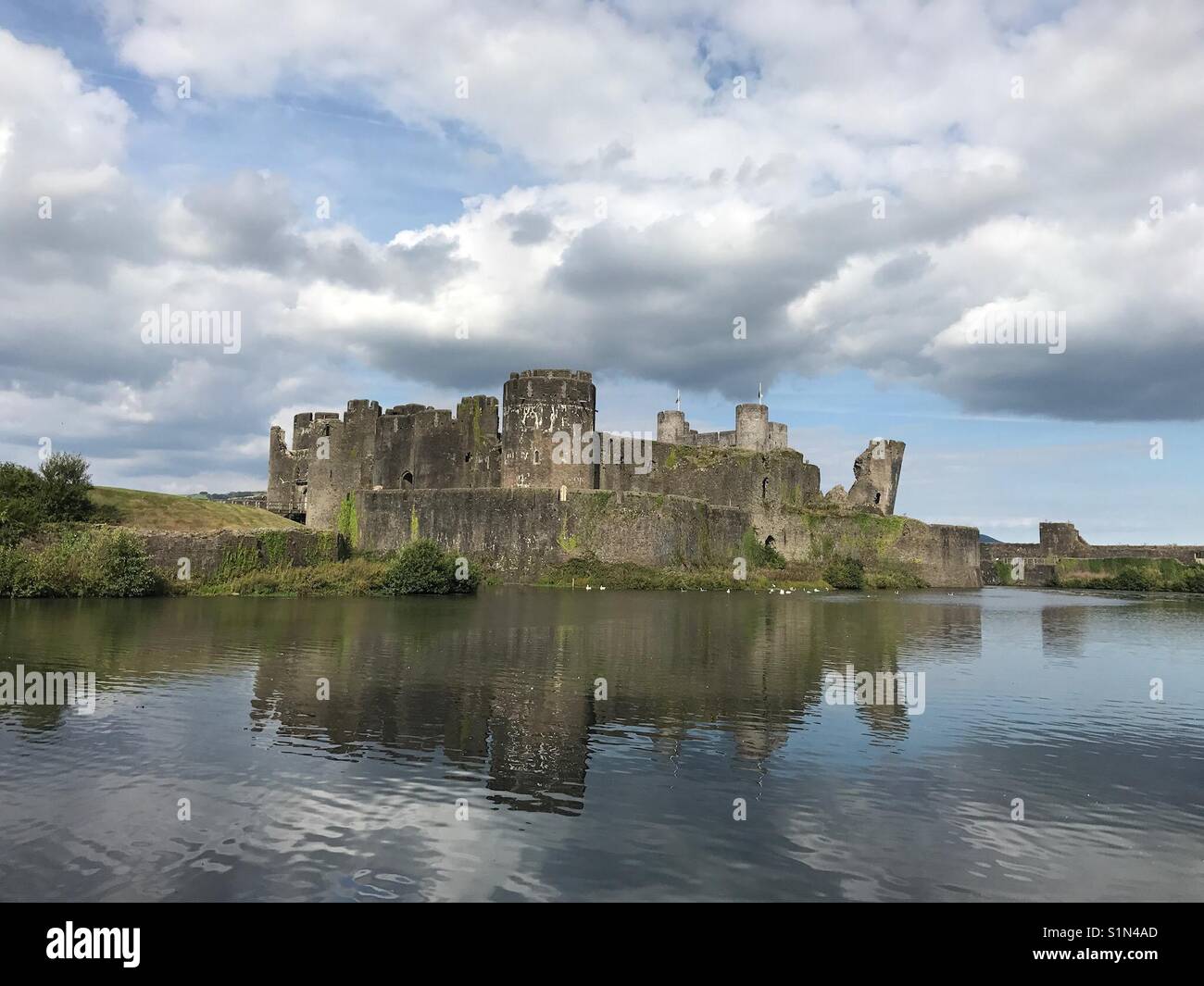 Caerphilly castle and its lake - Smartphone Captured Stock Image