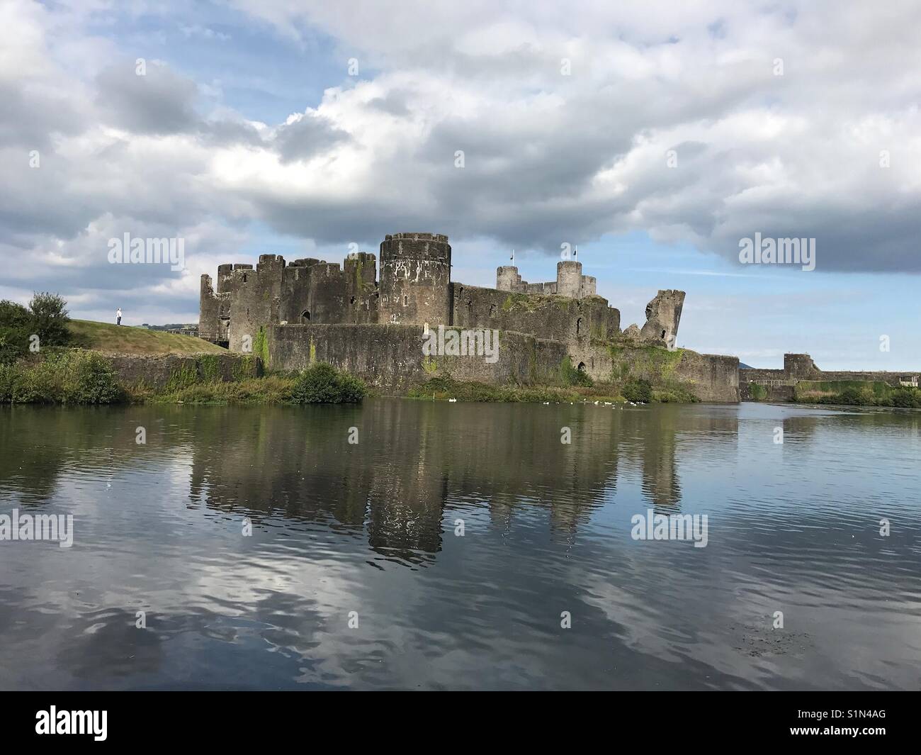 Caerphilly castle and its lake - Smartphone Captured Stock Image