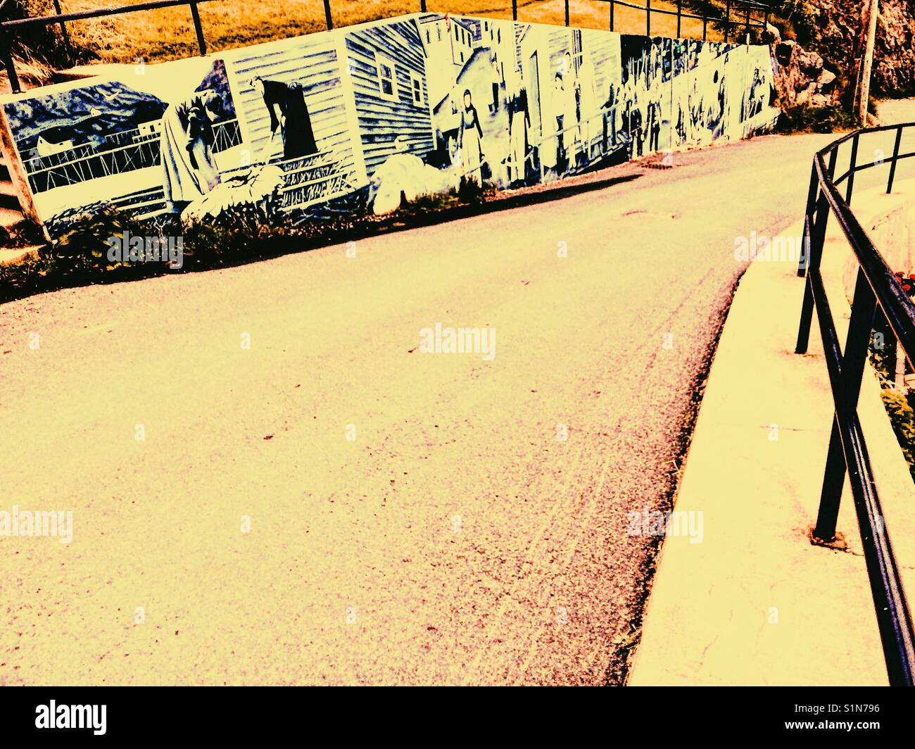 Mural depicting fishing life in St John's, Newfoundland, Canada - Smartphone Captured Stock Image