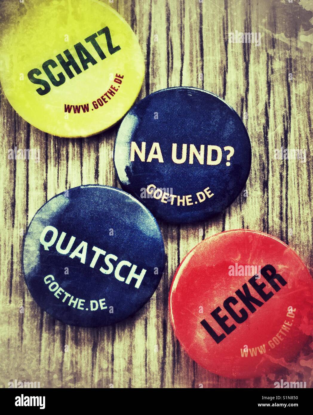 Small buttons with German words Stock Photo Alamy