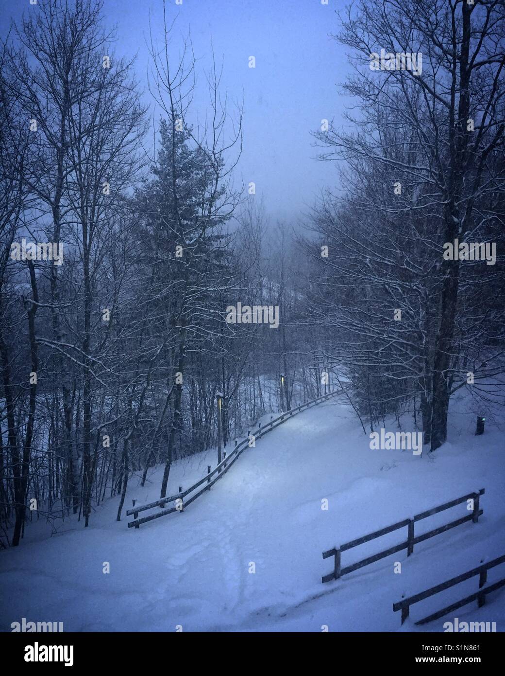 Snowy Night in Vermont Stock Photo