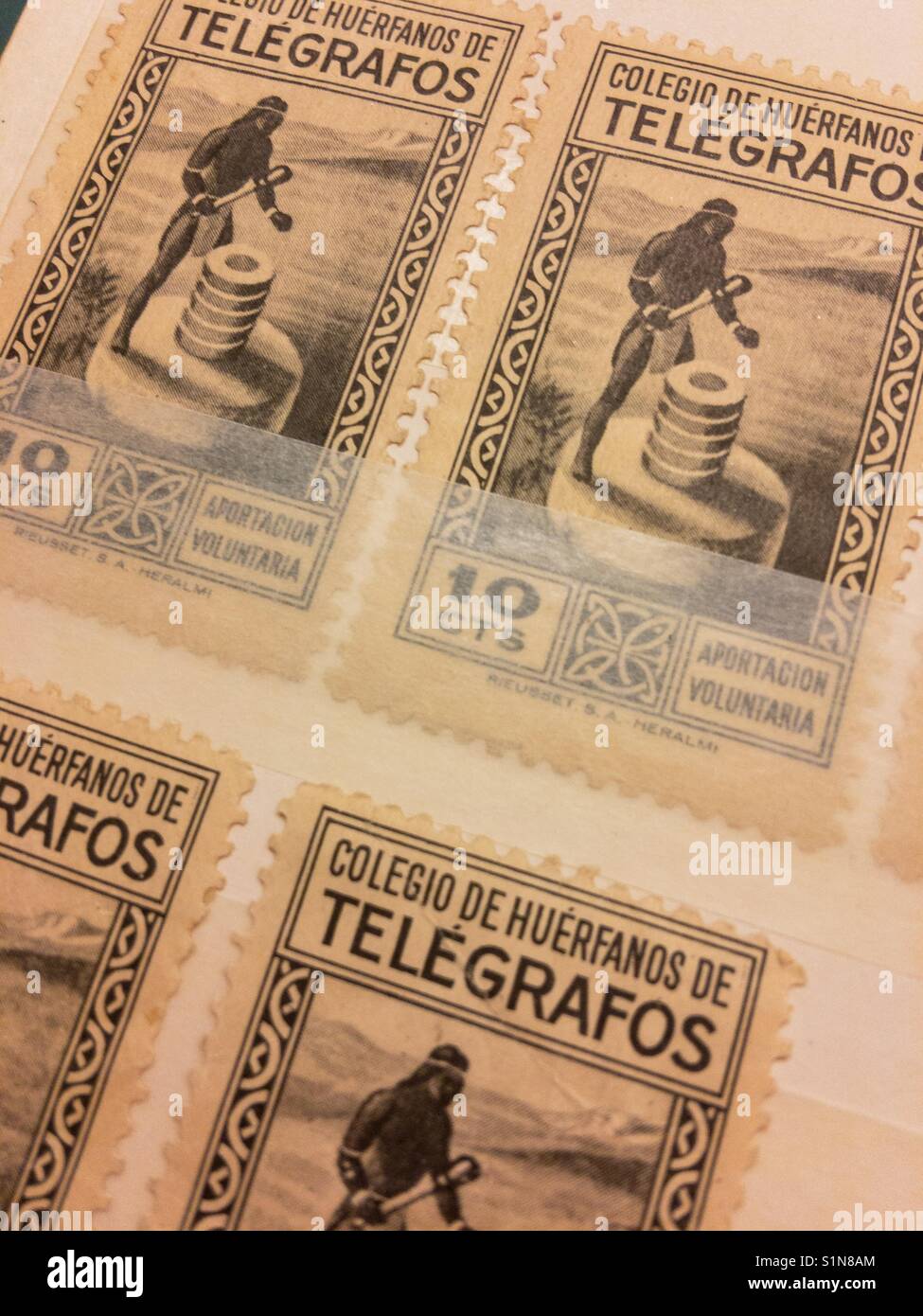 Post stamps- Colegio de Huérfanos Telégrafos Stock Photo