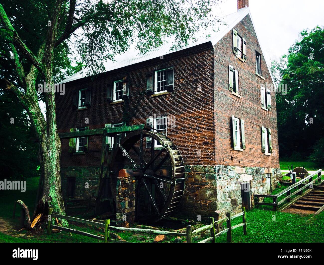 Historic Kerr Mill in Sloan Park Millbridge North Carolina with water wheel - Smartphone Captured Stock Image