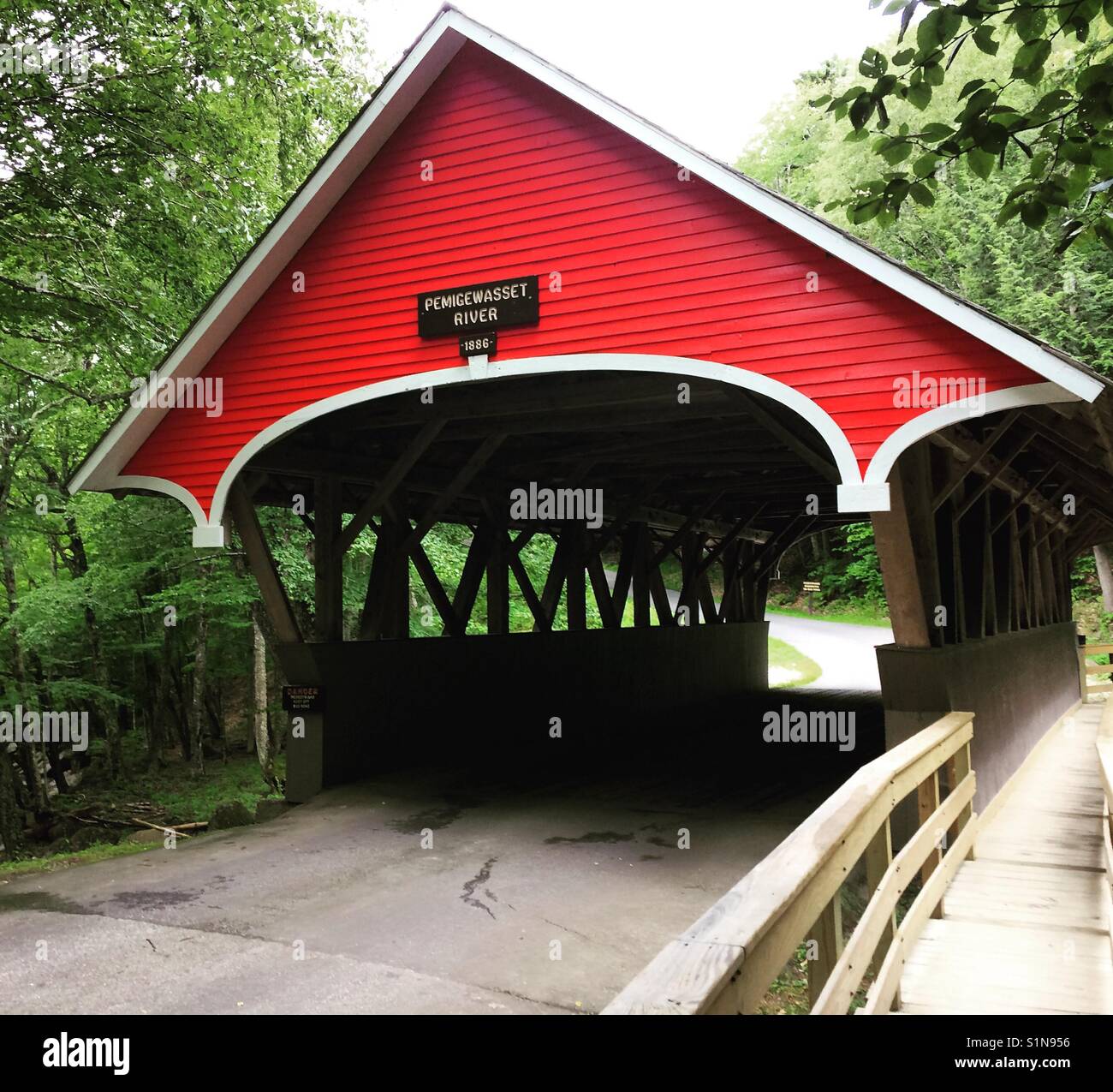 Covered bridge, Flume Gorge, Franconia Notch, New Hampshire, United States - Smartphone Captured Stock Image