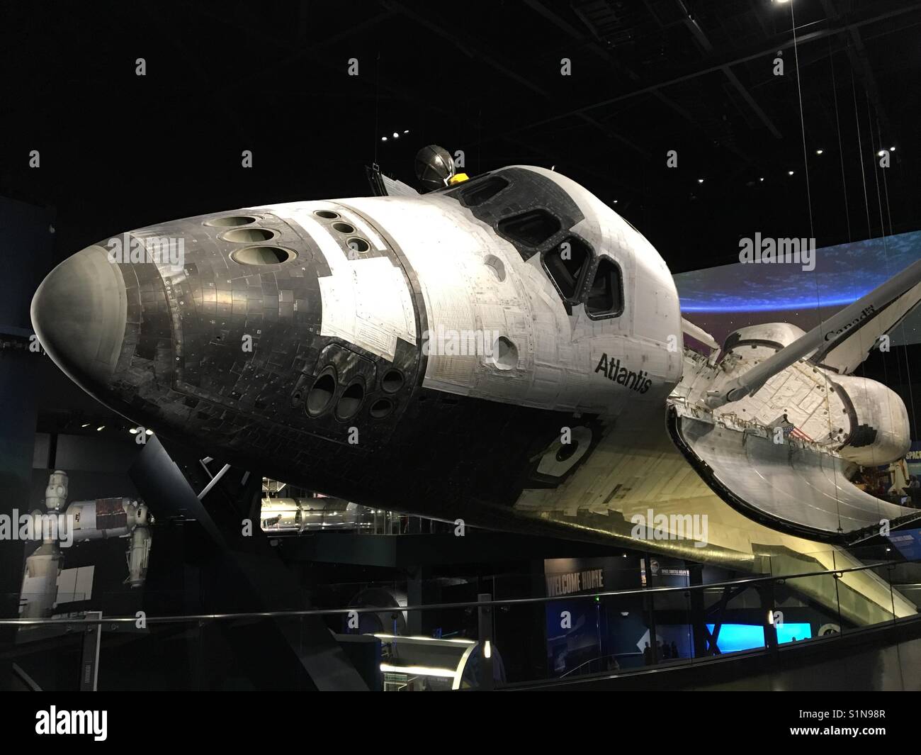 The last Space Shuttle 'Atlantis' on display at a purpose-built exhibition centre at the Kennedy Space Centre, Cape Canaveral, Florida Stock Photo