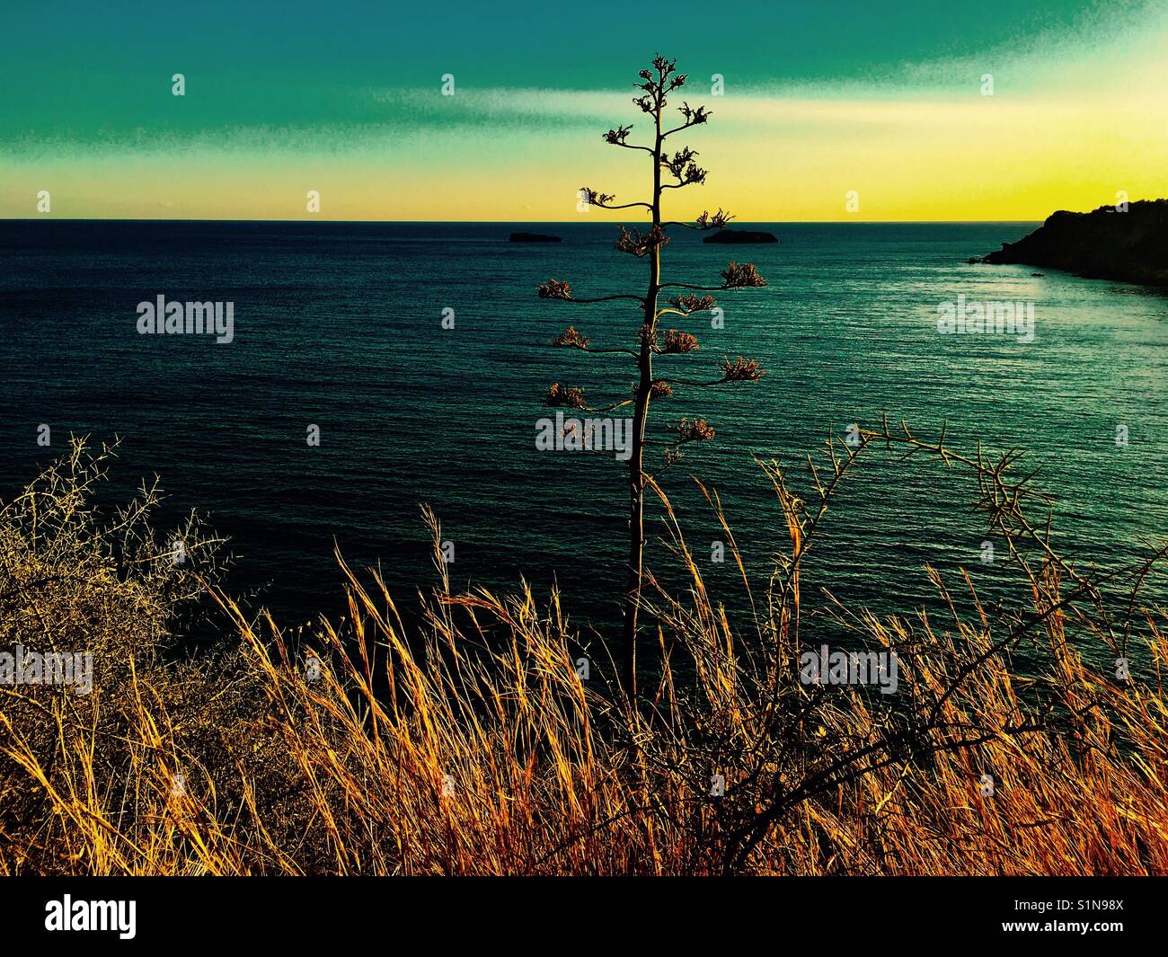 View of Ionian sea from above Ai Helis beach inear Svornata on Kefalonia in Greece - Smartphone Captured Stock Image