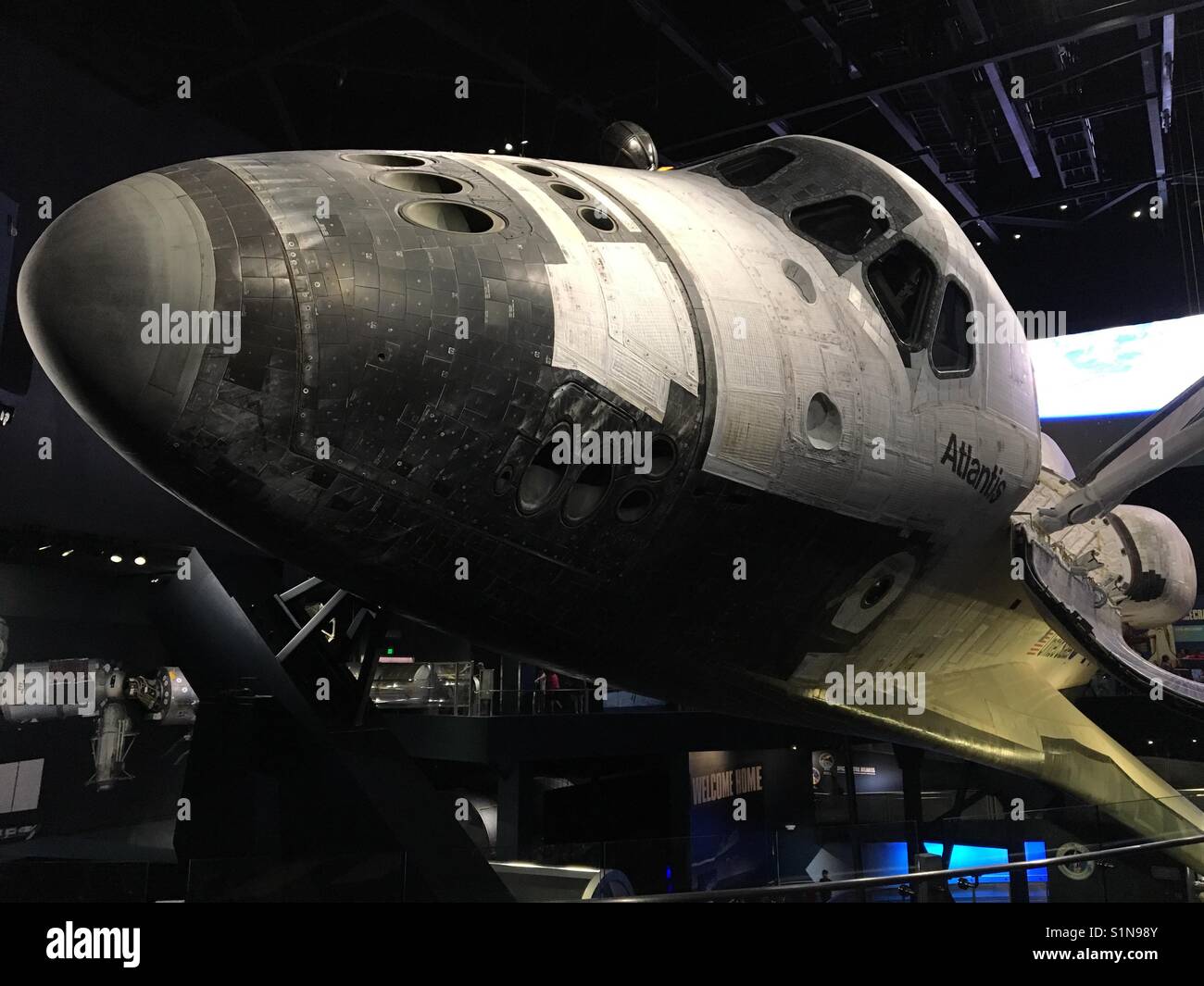 The last Space Shuttle 'Atlantis' on display at a purpose-built exhibition centre at the Kennedy Space Centre, Cape Canaveral, Florida - Smartphone Captured Stock Image