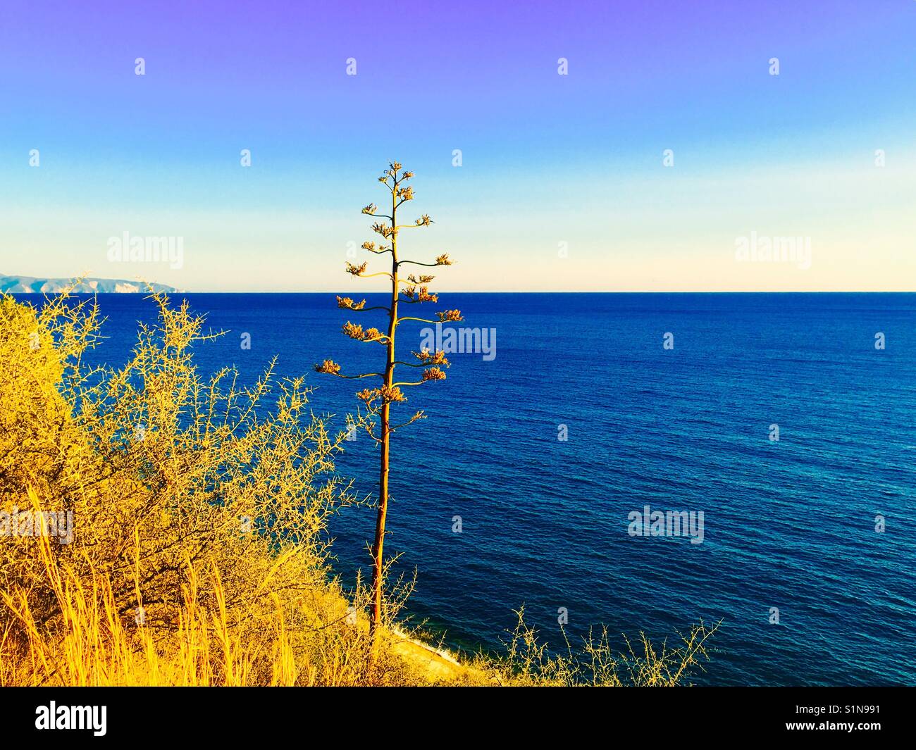 View from above Ai Helis beach on Lefalonia near Svornata in Greece - Smartphone Captured Stock Image
