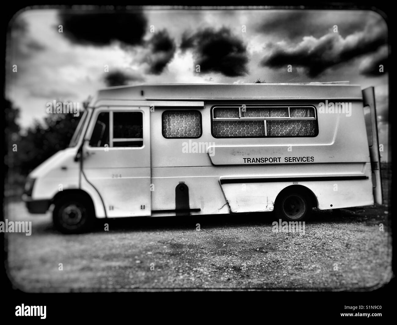 Former hospital transport vehicle converted into motorhome - Smartphone Captured Stock Image