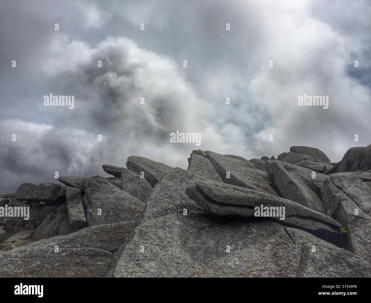 Stone slabs on top of Glyder Fach, Snowdonia National Park, Llanberis, North Wales - Smartphone Captured Stock Image