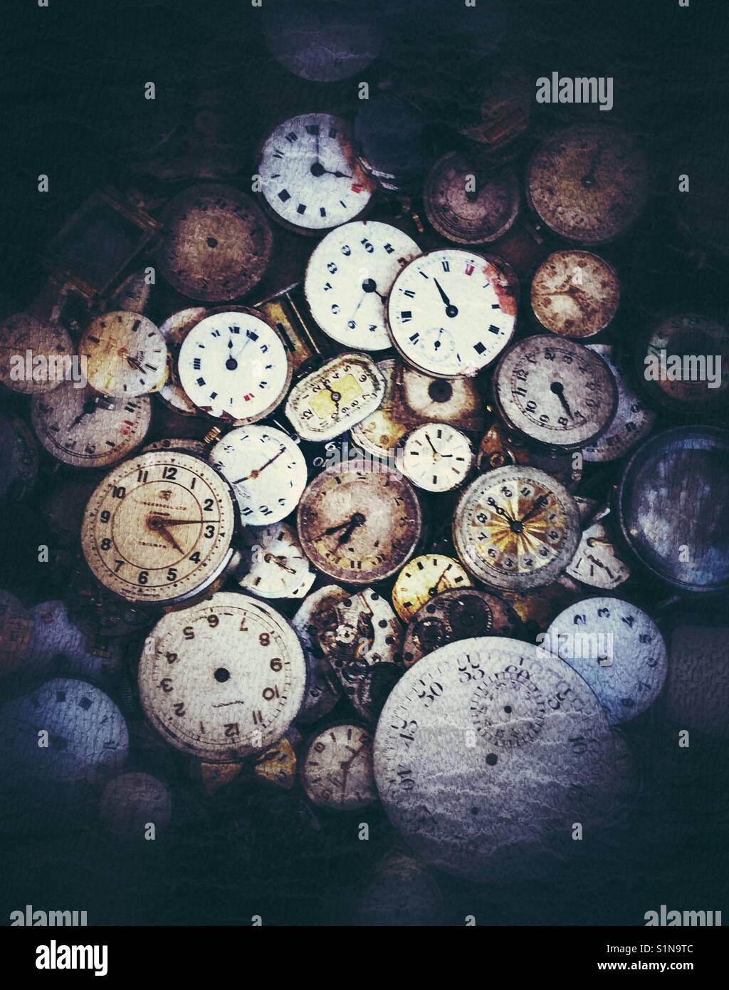 A collection of clock / watch faces - Smartphone Captured Stock Image