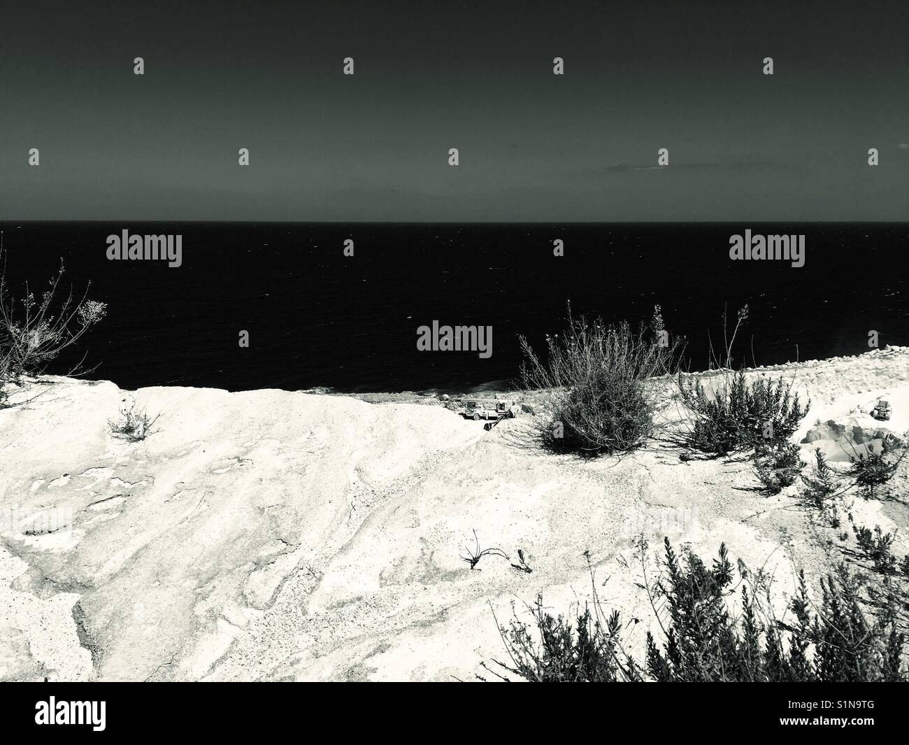 Black and white abstract view of coast and sea ocean - Smartphone Captured Stock Image