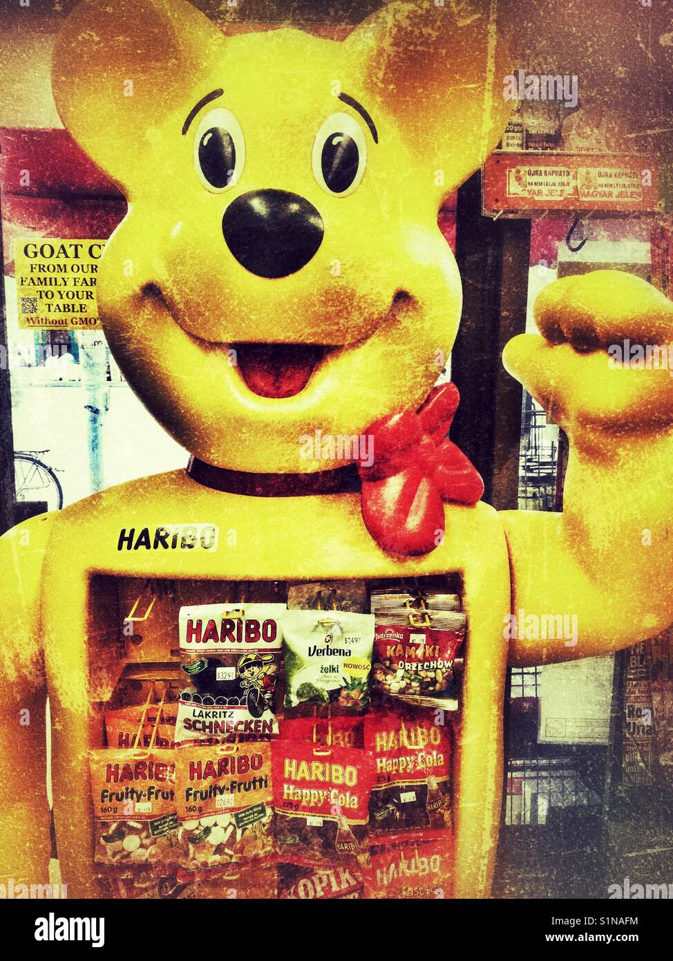 Big yellow bear for advertising. - Smartphone Captured Stock Image