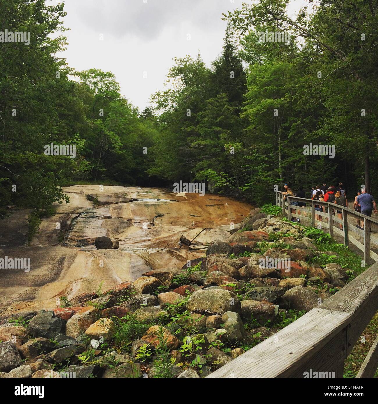 Table Rock at the Flume Gorge, Franconia Notch State Park, White Mountains, New Hampshire, United States - Smartphone Captured Stock Image