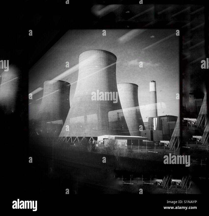 Ratcliffe on Soar power station from the train, abstract - Smartphone Captured Stock Image