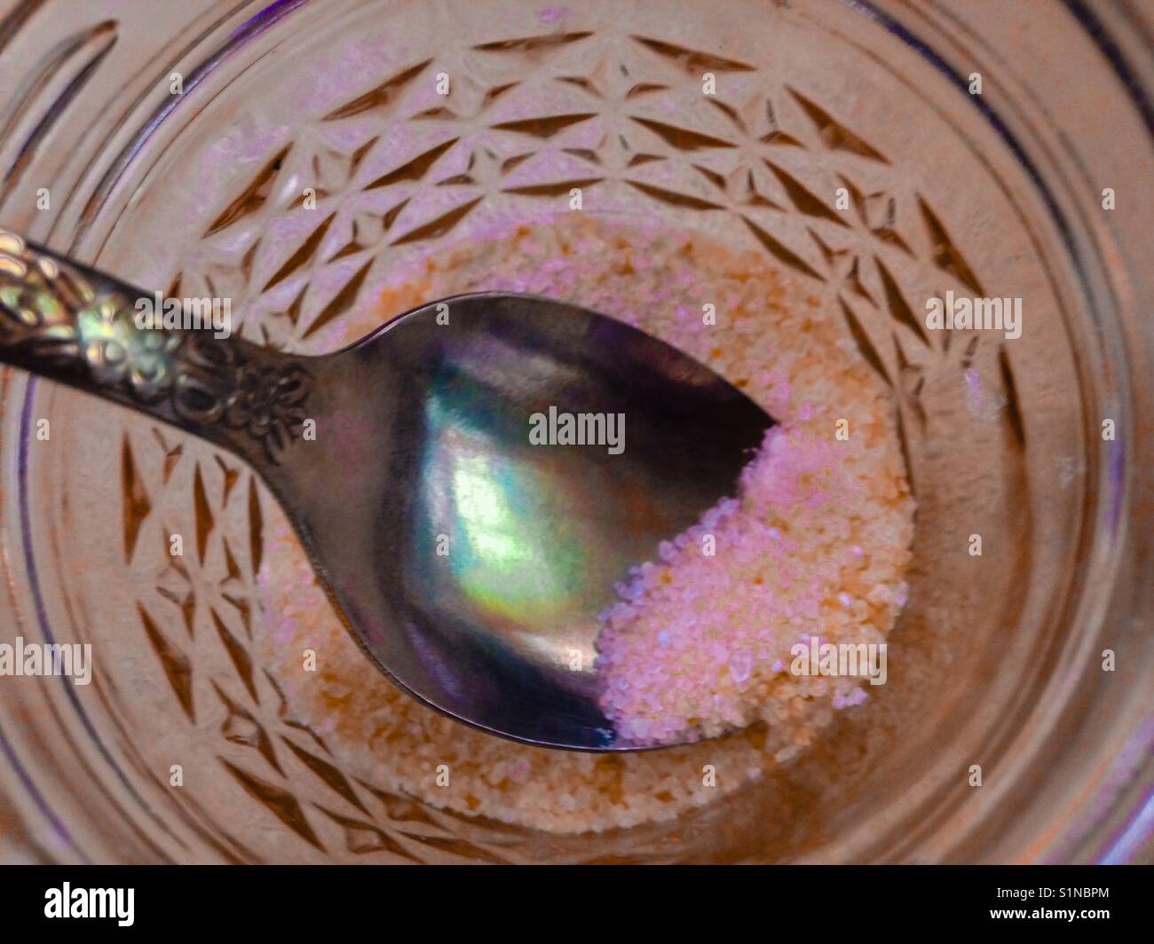 Himalayan salt in small canning jar with spoon - Smartphone Captured Stock Image