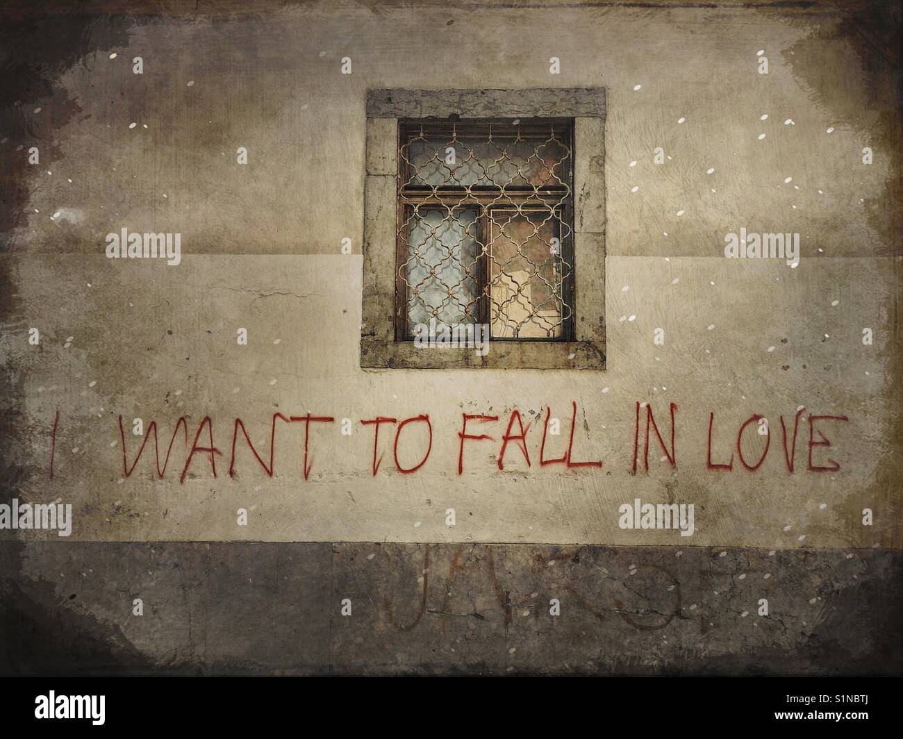 I want to fall in love graffiti - Smartphone Captured Stock Image