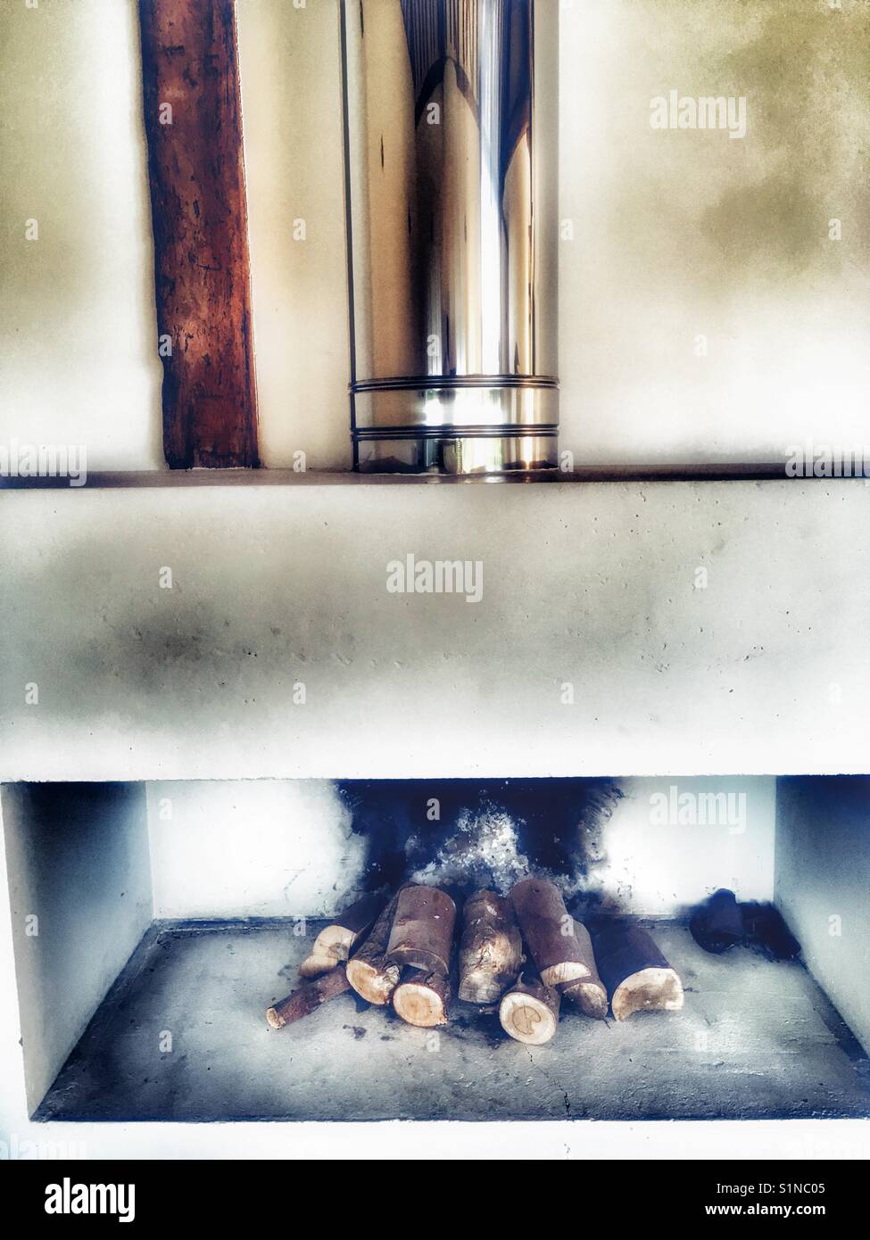 Modern fireplace - Smartphone Captured Stock Image